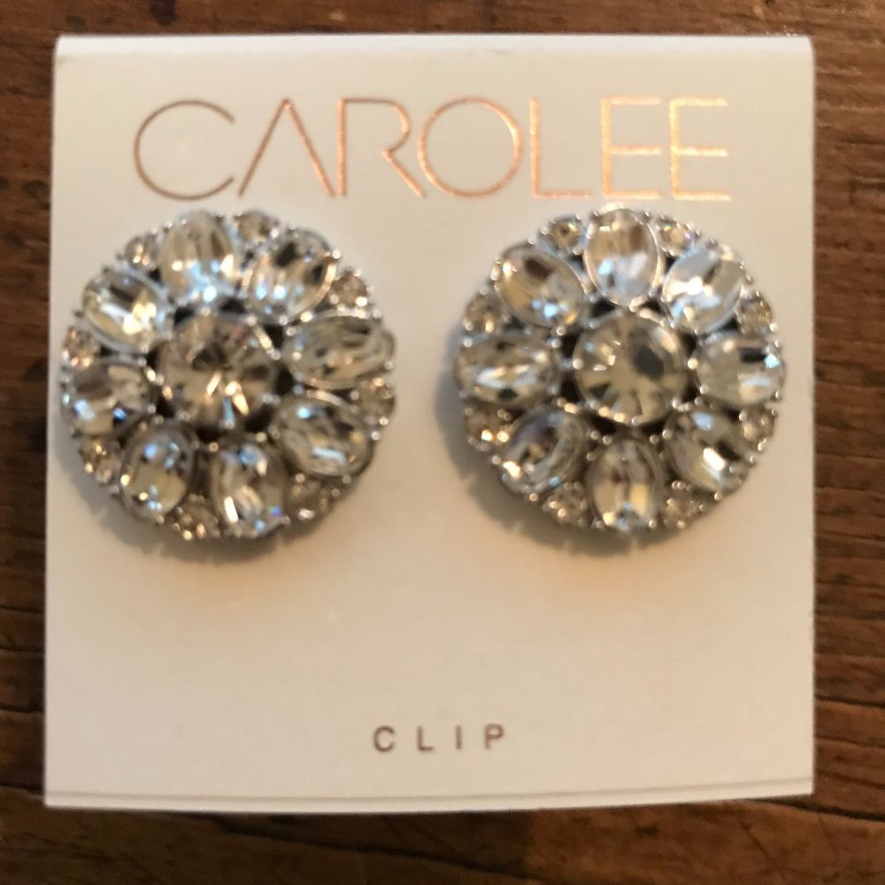 Carolee Button Silver White Clip-On Earrings - Picture 4 of 5